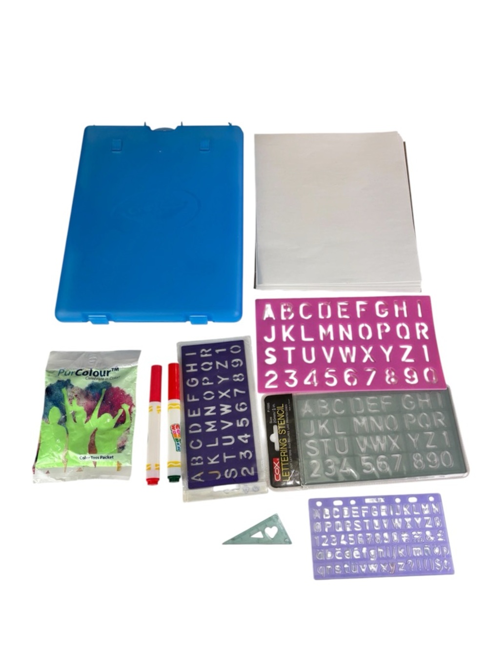 Crayola Blue Tablet Case & Markers lettering stencil and art craft kit